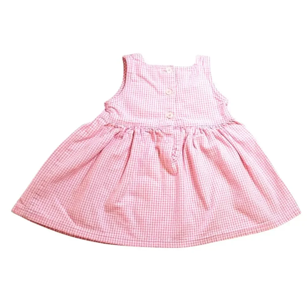 Baby B'Gosh Oshkosh Pink Gingham Sleeveless Dress 18 Mos 100% Cotton Vtg Summer